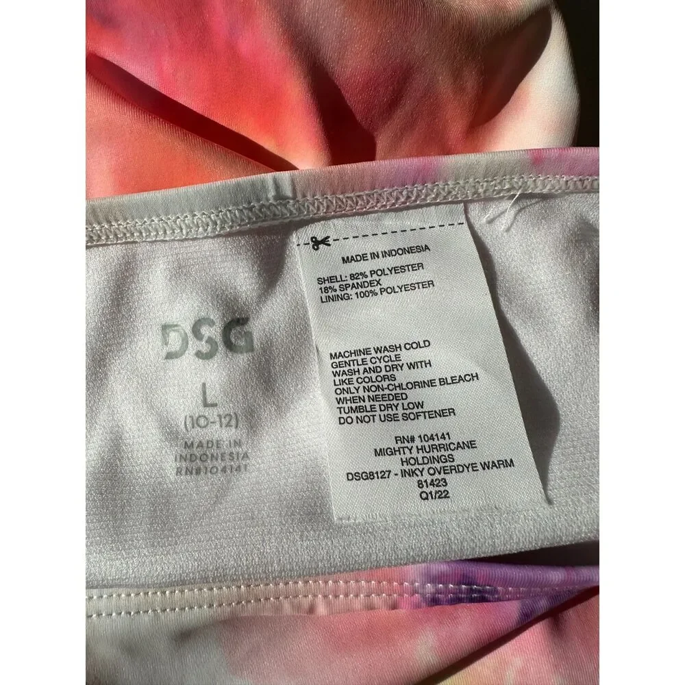 NWT DSG Girls High Waist Swim Bottom Inky Overdye Warm Purple Tie Dye Size Large